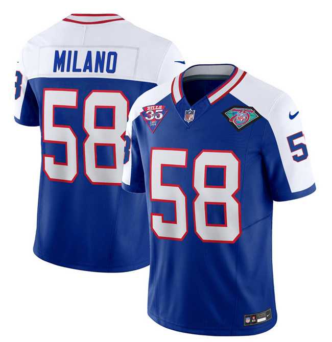 Men & Women & Youth Buffalo Bills #58 Matt Milano Blue White 2023 F.U.S.E. 75th Anniversary Throwback Vapor Untouchable Limited Football Stitched Jersey,We sell and wholesale Men & Women & Youth Buffalo Bills #58 Matt Milano Blue White 2023 F.U.S.E. 75th Anniversary Throwback Vapor Untouchable Limited Football Stitched Jersey on line form chian!
